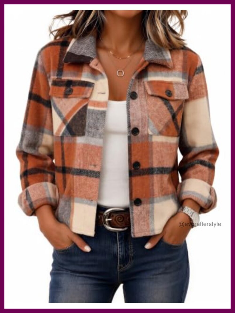 Cropped Plaid Flannel Shacket Button Front Casual Jacket
